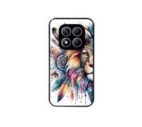 Coque noire pour Redmi Note 14 PRO 5G et PRO PLUS avec motif lion et plume