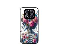 Coque noire pour Redmi Note 14 PRO 5G et PRO PLUS avec motif tete de mort calavera papillon
