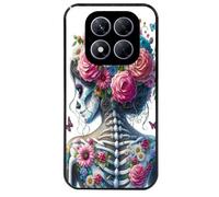 Coque Noire Pour Redmi Note 14 Pro 5g Et Pro Plus Tete De Mort Calavera Papillon