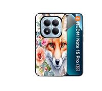 Coque noire pour Redmi note 15 PRO 5G avec motif renard fox et fleurs
