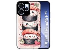 Coque noire pour RENO 15 F et 15 FS 5G motif sushi kawai anime