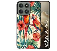 Coque noire Taperso pour EDGE 60 PRO avec motif perroquet et fleurs