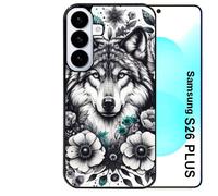 Coque noire Taperso pour Galaxy S26 PLUS avec motif loup et fleur