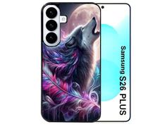 Coque noire Taperso pour Galaxy S26 PLUS avec motif loup et plume