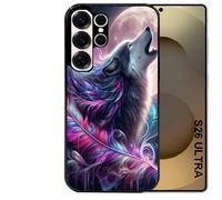 Coque noire Taperso pour Galaxy S26 ULTRA avec motif loup et plume