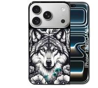 Coque noire Taperso pour Iphone 17 PRO MAX avec motif loup et fleur