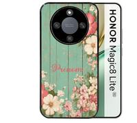 Coque noire Taperso pour Magic 8 LITE avec motif bois et fleur avec votre prenom