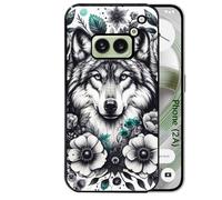 Coque noire Taperso pour Nothing Phone 2A et 2A PLUS avec motif loup et fleur