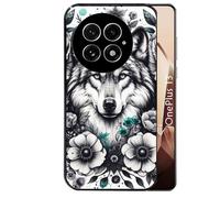 Coque noire Taperso pour OnePlus 13 avec motif loup et fleur