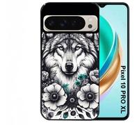 Coque noire Taperso pour PIXEL 10 PRO XL avec motif loup et fleur