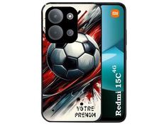 Coque noire Taperso pour REDMI 15C 4G et 5G avec motif ballon foot avec prenom