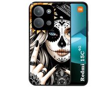 Coque noire Taperso pour REDMI 15C 4G et 5G avec motif tete de mort tatoo