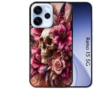 Coque noire Taperso pour Reno 15 5G avec motif tete de mort skull plume