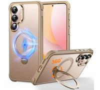 Coque O3 Mag-Stand pour Samsung Galaxy S24/S25 avec Béquille 360°,[Compatible avec Mag-Safe][Toucher Peau Exceptionnel] Coque Fine Magnétique Mate Translucide 6,2",Or Mat