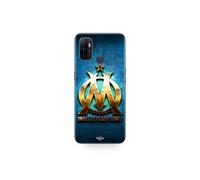 Coque Oppo A32 OM dorée brilant droit au but fond bleu
