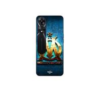 Coque Oppo A78 5G OM dorée brilant droit au but fond bleu