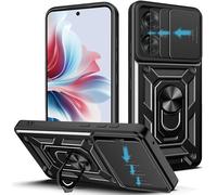 Coque Oppo Reno 11 F 5g (6,7"") Hybride Pc+Tpu Antichoc - Protection D'appareil Photo Coulissante, Anneau/Support Rotatif 360°, Plaque Magnétique, Bords Relevés Anti-Rayures - Noir