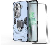 Coque Oppo Reno11 Pro 5g + 2 Verres Trempés - Hybride Pc/Tpu Renforcée (Mil-Std), Anneau Rotatif 360° Magnétique Compatible Support Auto, Bleu