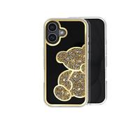 Coque Paillette pour iPhone 16 Motif Ourson avec Strass Dorée