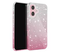 Coque Paillette pour iPhone 16 Plus Hybride Design Glamour Blanc / Rose