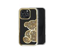 Avizar Coque Paillette pour iPhone 16 Pro Max Motif Ourson avec Strass Dorée