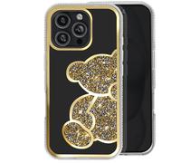 Coque Paillette pour iPhone 16 Pro Motif Ourson avec Strass Dorée