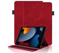 Coque per iPad 10,2 Pouce 9ème Génération 2021/iPad 8ème Gén 2020/iPad 7ème Gén 2019 Étui Cuir PU Housse de Protection Flip Portefeuille Cover Case avec Fonction Support, Rouge