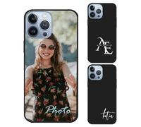 Coque personnalisée compatible avec Apple iPhone 13 Pro Max - Étui de téléphone en silicone TPU protecteur personnalisé avec photo, logo ou texte, étui mince et souple antichoc, cadeau unique, Noir