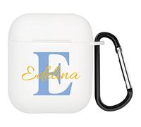Coque Personnalisée Style Police 2 Côtés Compatible avec Apple AirPods 1 et 2ème Génération, Coque de Protection en TPU Souple avec Votre Nom et Photo Personnalisé avec Porte-Clés (Blanc)