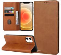 Coque Portefeuille À Rabat Pour Iphone 12 / Iphone 12 Pro En Cuir Pu ¿ Protection Complète, 3 Fentes Cartes + Poche Billets, Fermeture Magnétique Et Fonction Support, Marron