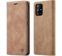 Coque Portefeuille Cuir Marron Compatible Samsung Galaxy A51/M40s (2020) - Verre Trempé 3d Inclus, 3 Fentes Cartes + Blocage Rfid, Support Béquille Magnétique, Bumper Antichoc Luxe