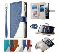 Coque Portefeuille en Cuir pour Oppo A9 2020/A5 2020 avec dragonne, béquille, Porte-Cartes, Étui à Fermeture éclair pour Oppo A9 2020/A5 2020-Bleu-02