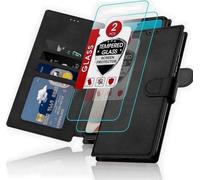 Coque portefeuille en cuir pour SAMSUNG GALAXY S25 PLUS 5G et 2 vitres en verre trempé - MASSILIA TECH - Noir mat