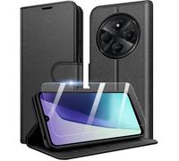 Coque portefeuille en cuir pour XIAOMI REDMI 14C - POCO C75 + 2 vitres en verre trempé - Noir