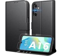 Coque portefeuille - MASSILIA TECH - SAMSUNG GALAXY A16 - Cuir noir mat - 2 vitres en verre trempé - Souple