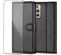 Coque portefeuille - MASSILIA TECH - SAMSUNG GALAXY S22 5G - Cuir noir - 2 vitres en verre trempé - Souple