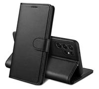 PHONILLICO Coque pour Samsung S22 Ultra 5G - Portefeuille Noir Rabat Clapet Aimanté Rangement Cartes