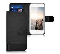 kwmobile Coque Portefeuille Compatible avec Apple iPhone SE (1.Gen 2016) / iPhone 5 / iPhone 5S - Étui à Rabat Simili Cuir avec Compartiment Cartes - Anthracite-Noir