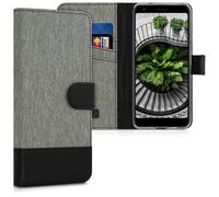 kwmobile Coque Portefeuille Compatible avec Google Pixel 3a - Étui à Rabat Simili Cuir avec Compartiment Cartes - Gris-Noir