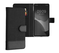 kwmobile Coque Portefeuille Compatible avec Google Pixel 7a - Étui à Rabat Simili Cuir avec Compartiment Cartes - Anthracite-Noir