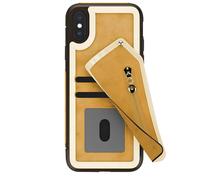 Coque Portefeuille pour iPhone X avec Poche Zippée et Protection d'Écran Marron clair