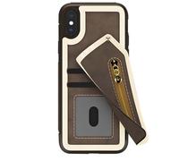 Coque Portefeuille pour iPhone X avec Poche Zippée et Protection d'Écran Marron foncé
