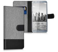 kwmobile Coque Portefeuille Compatible avec LG G6 - Étui à Rabat Simili Cuir avec Compartiment Cartes - Gris-Noir