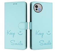 Coque Portefeuille pour Sharp Aquos R11 en Cuir PU, Motif Embossé Keep Smile, Protection RFID, Fonction Support, Fermeture Magnétique avec Cordon à Main.A01