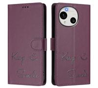 Coque Portefeuille pour Sharp Aquos R11 en Cuir PU, Motif Embossé Keep Smile, Protection RFID, Fonction Support, Fermeture Magnétique avec Cordon à Main.A06