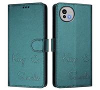 Coque Portefeuille pour Sharp Aquos R11 en Cuir PU, Motif Embossé Keep Smile, Protection RFID, Fonction Support, Fermeture Magnétique avec Cordon à Main.A04