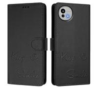 Coque Portefeuille pour Sharp Aquos R11 en Cuir PU, Motif Embossé Keep Smile, Protection RFID, Fonction Support, Fermeture Magnétique avec Cordon à Main.A03