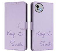 Coque Portefeuille pour Sharp Aquos R11 en Cuir PU, Motif Embossé Keep Smile, Protection RFID, Fonction Support, Fermeture Magnétique avec Cordon à Main.A05