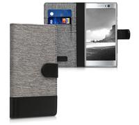 kwmobile Coque Portefeuille Compatible avec Sony Xperia XA2 - Étui à Rabat Simili Cuir avec Compartiment Cartes - Gris-Noir