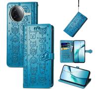 Coque Portefeuille Pour Xiaomi Poco F7 Pro 6,67 Pouces - Étui Cuir Pu Antichoc Motif Chat, Porte-Cartes, Fermeture Magnétique, Support - Bleu